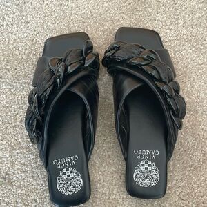 Size 7.5 - Vince Camuto Azori Leather Square Toe Slide Sandals